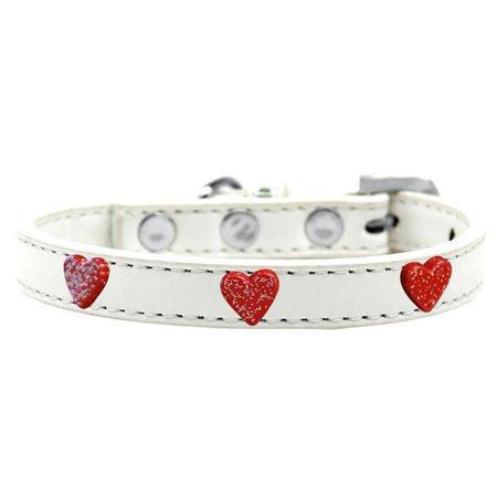 MIRAGE PET PRODUCTS Red Glitter Heart Widget Dog CollarWhite Size 18 631-12 WT18